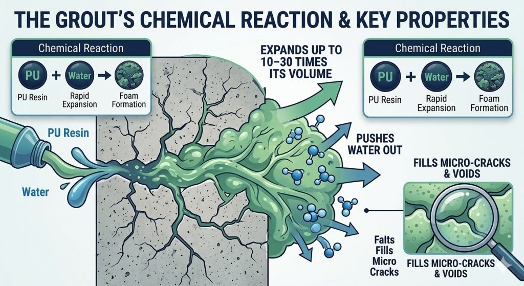 Grouting chemical reaction